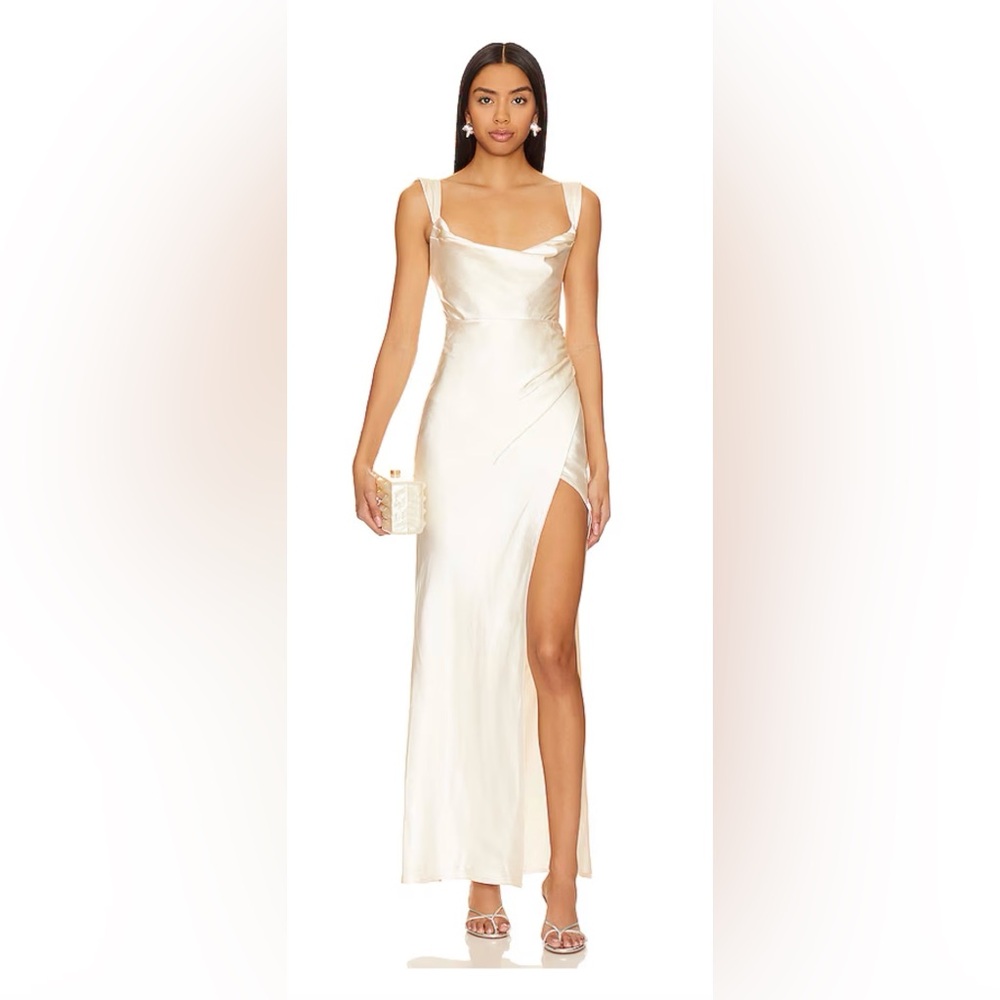 Runaway The Label Maxi Havanna white satin dress with slit